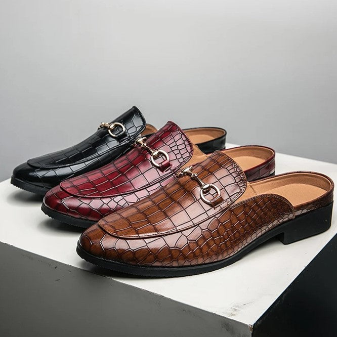 Maxwell | Men’s Crocodile Texture Leather Mule Loafers