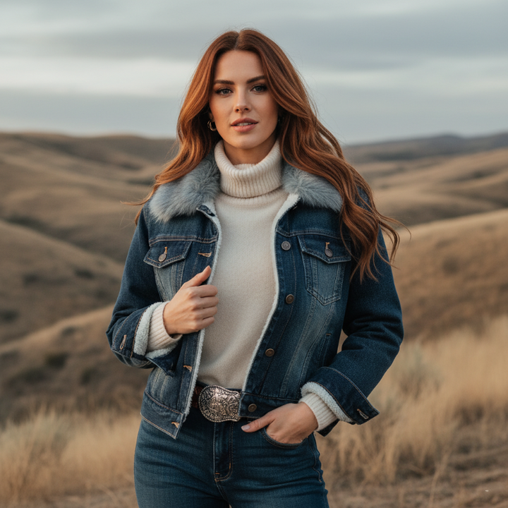 Sellya | Women’s Regular Fit Sherpa-Lined Denim Jacket