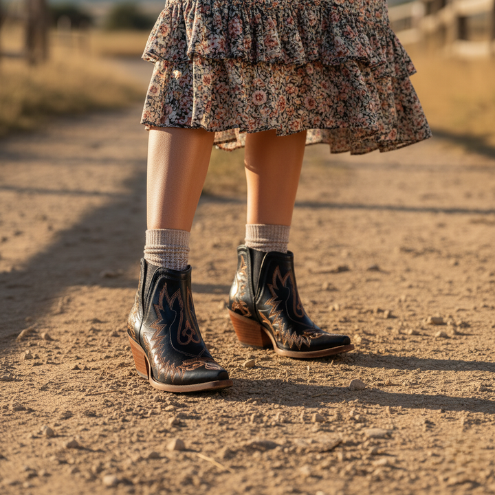 Miranie | Women’s Retro Pointed Toe Western Ankle Boots
