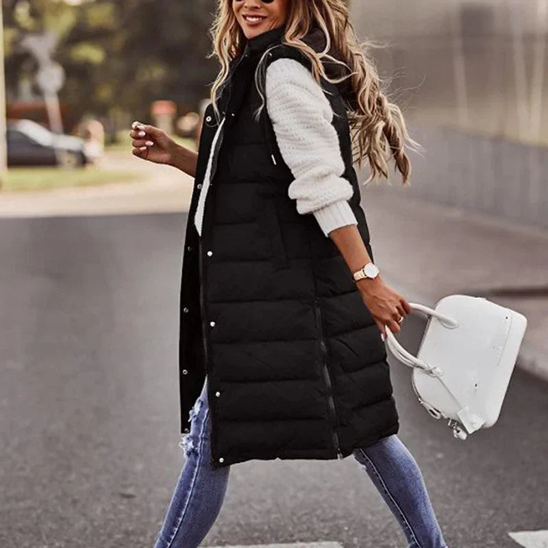 Alma | Women’s Quilted Hooded Long Vest