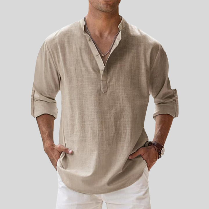 Arvelli | Men’s Band Collar Relaxed Shirt