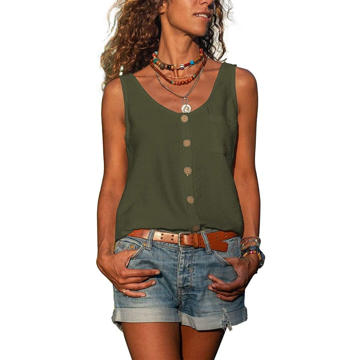 Diane | Women’s Sleeveless V-Neck Button-Up Blouse