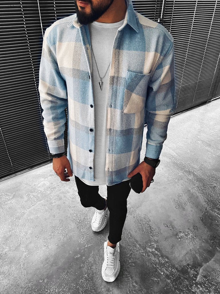 Claver | Men’s Light Blue Checked Shirt