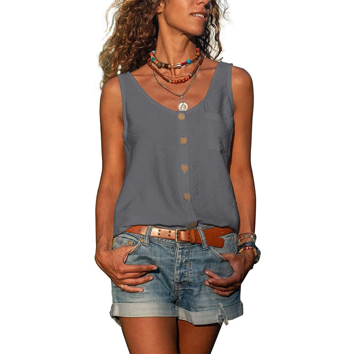 Diane | Women’s Sleeveless V-Neck Button-Up Blouse