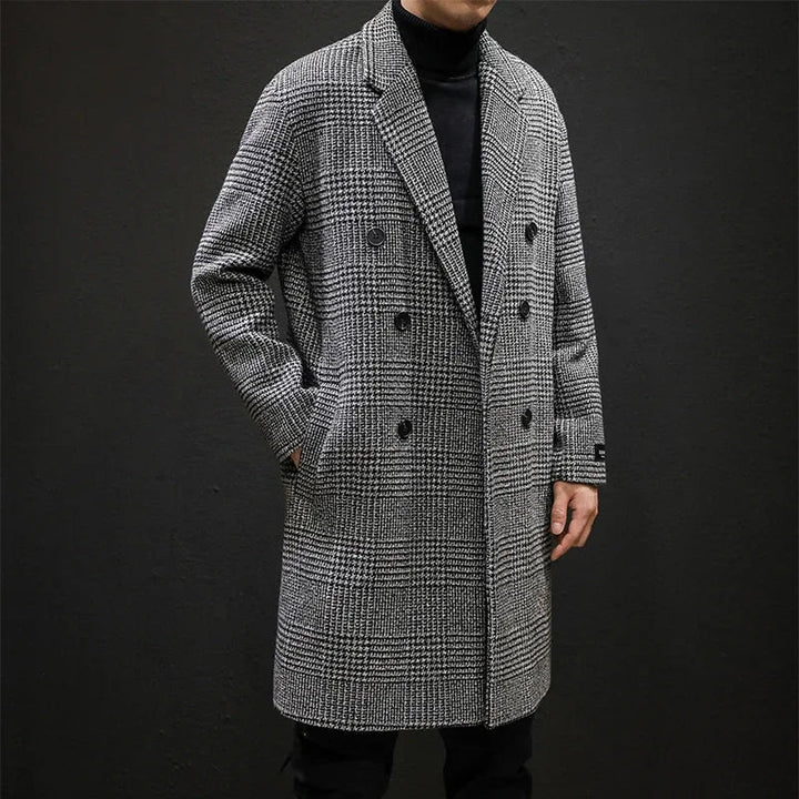 Harvey | Men’s Double-Breasted Houndstooth Overcoat