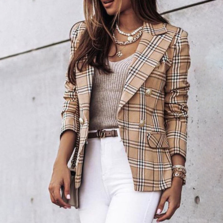 Linda | Women’s Checkered Double-Breasted Blazer