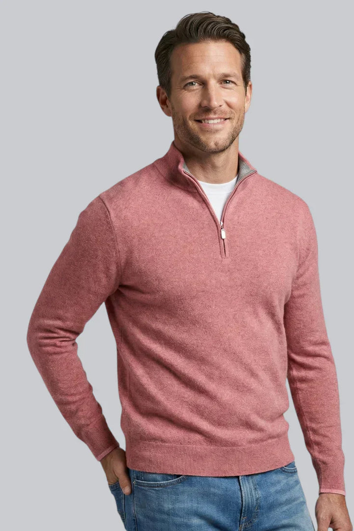 Men’s Ribbed Sweater with Zip Closure and Mock Neck