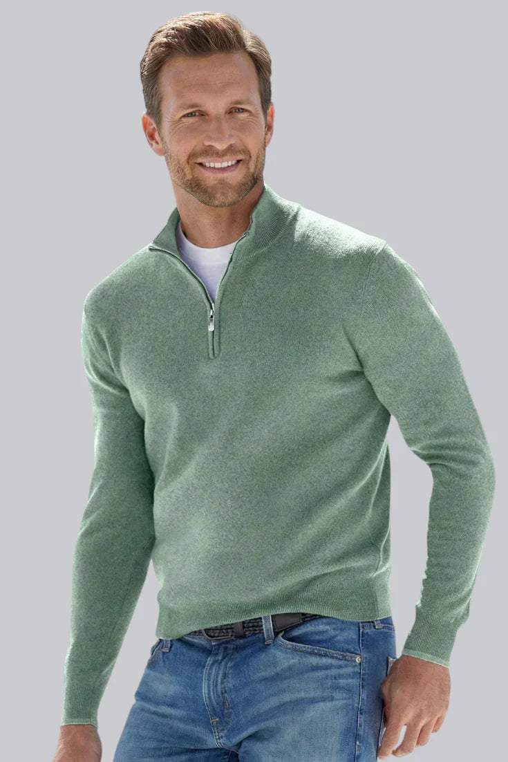Men’s Ribbed Sweater with Zip Closure and Mock Neck