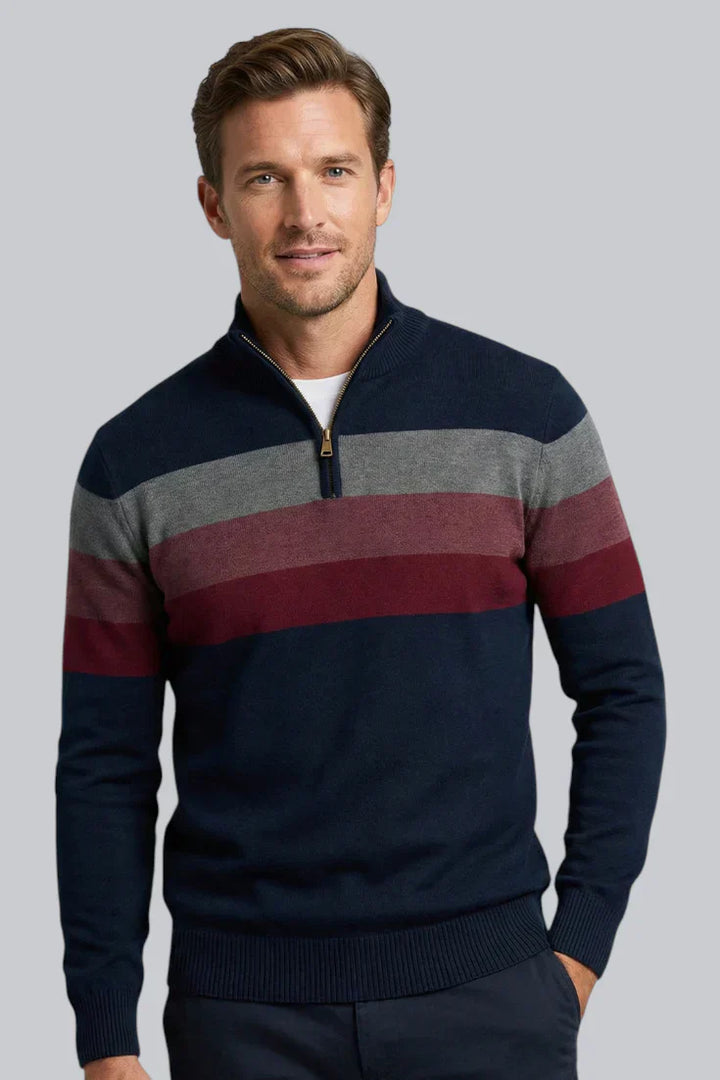 Men’s Striped Jumper with Zip Closure and Long Sleeves