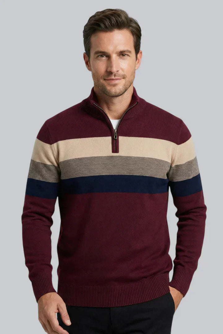 Men’s Striped Jumper with Zip Closure and Long Sleeves