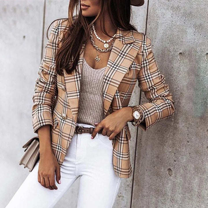 Linda | Women’s Checkered Double-Breasted Blazer