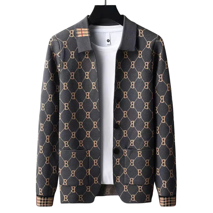 Lucieno | Men’s Woven Monogram Cardigan