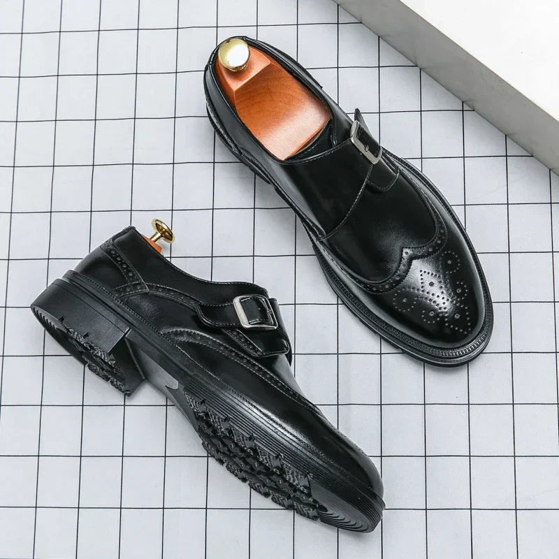 Brellon | Men’s Leather Monk Strap Brogue Shoes