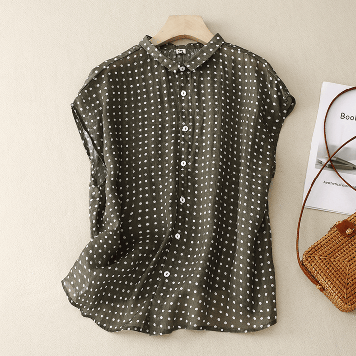 Riona | Women’s Linen Polka-Dot Blouse