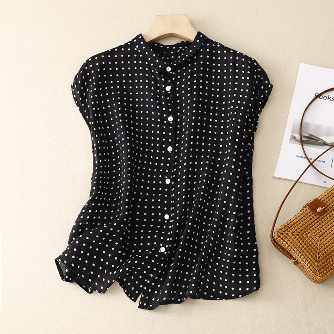 Riona | Women’s Linen Polka-Dot Blouse