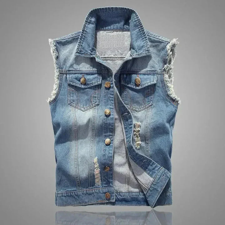 Rualo | Men’s Distressed Denim Vest