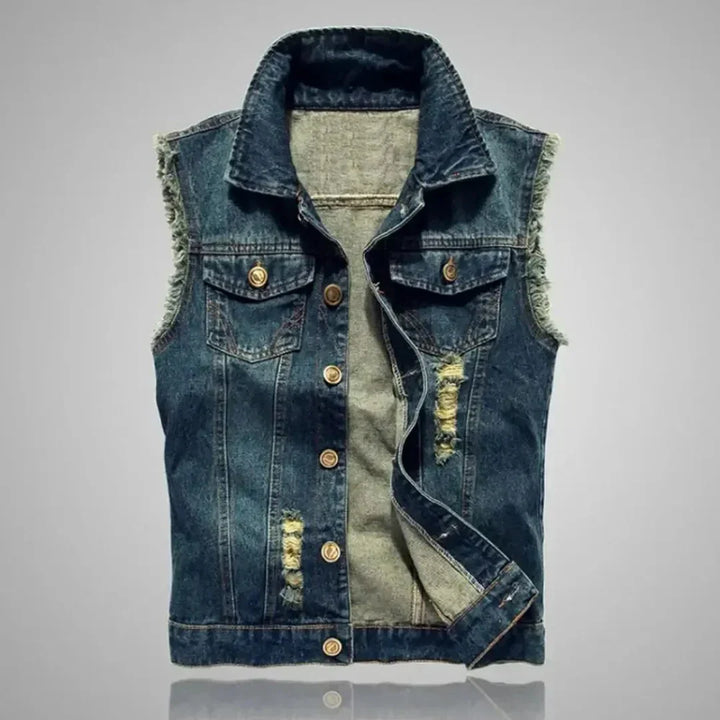 Rualo | Men’s Distressed Denim Vest