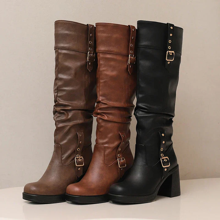 Cecilia | Women’s Knee High Leather Block Heel Boots