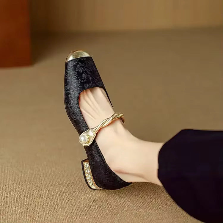 Elena | Women’s Vintage Twisted Strap Block Heel Pumps