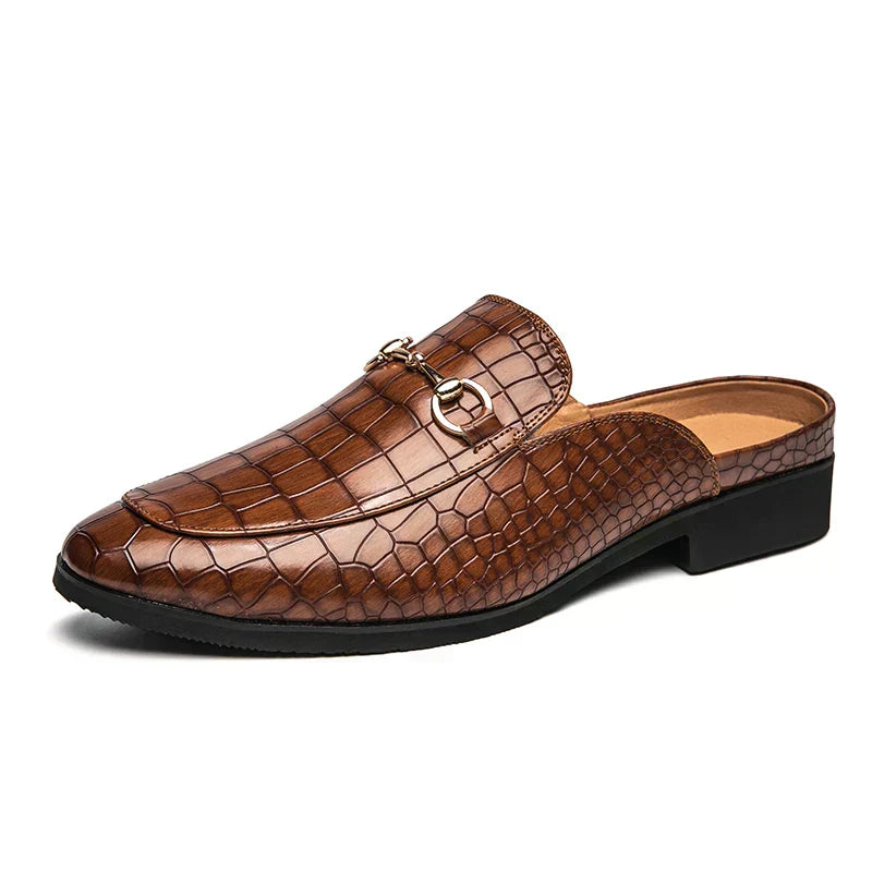 Maxwell | Men’s Crocodile Texture Leather Mule Loafers