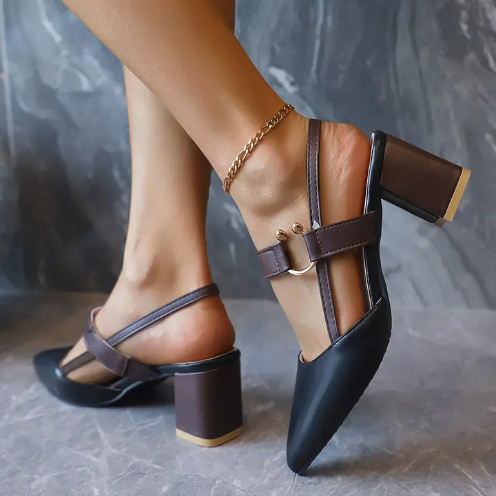 Ellen | Women’s Two Tone Slingback Block Heel Sandals