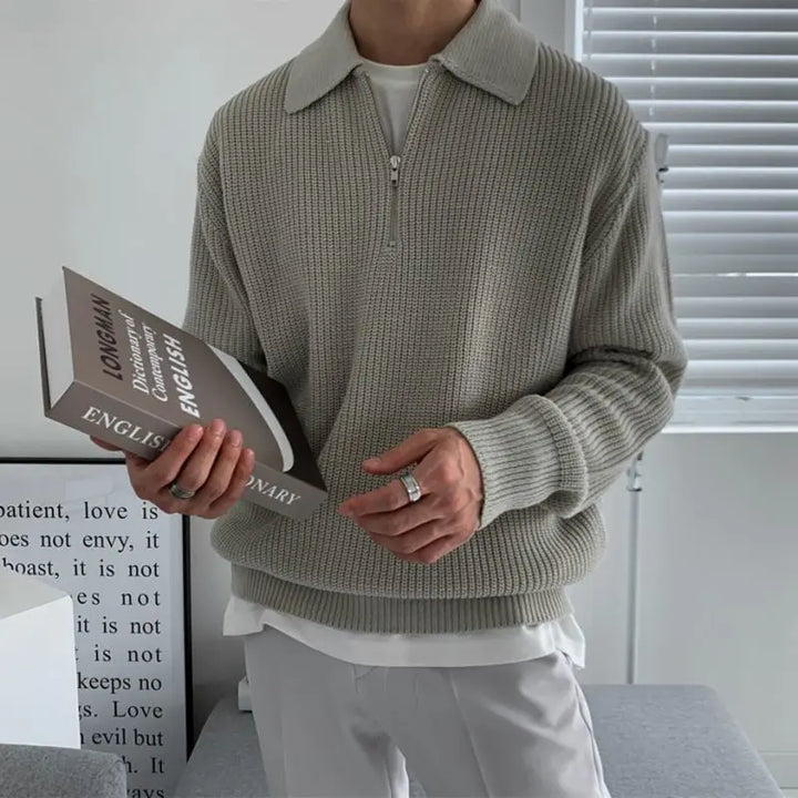 Jorvian | Men’s Jacquard Knit Quarter-Zip Jacket