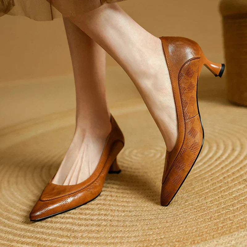 Clara | Women’s Genuine Leather Pointed Toe Kitten Heels