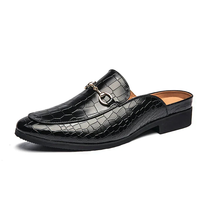 Maxwell | Men’s Crocodile Texture Leather Mule Loafers