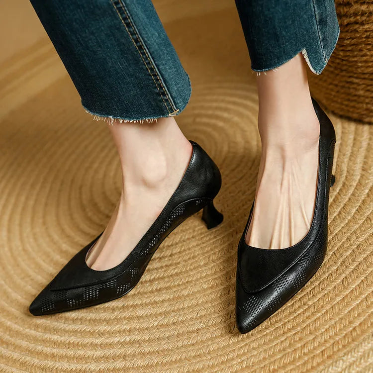 Clara | Women’s Genuine Leather Pointed Toe Kitten Heels