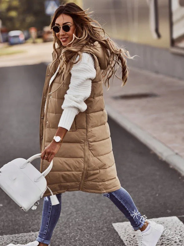 Alma | Women’s Quilted Hooded Long Vest