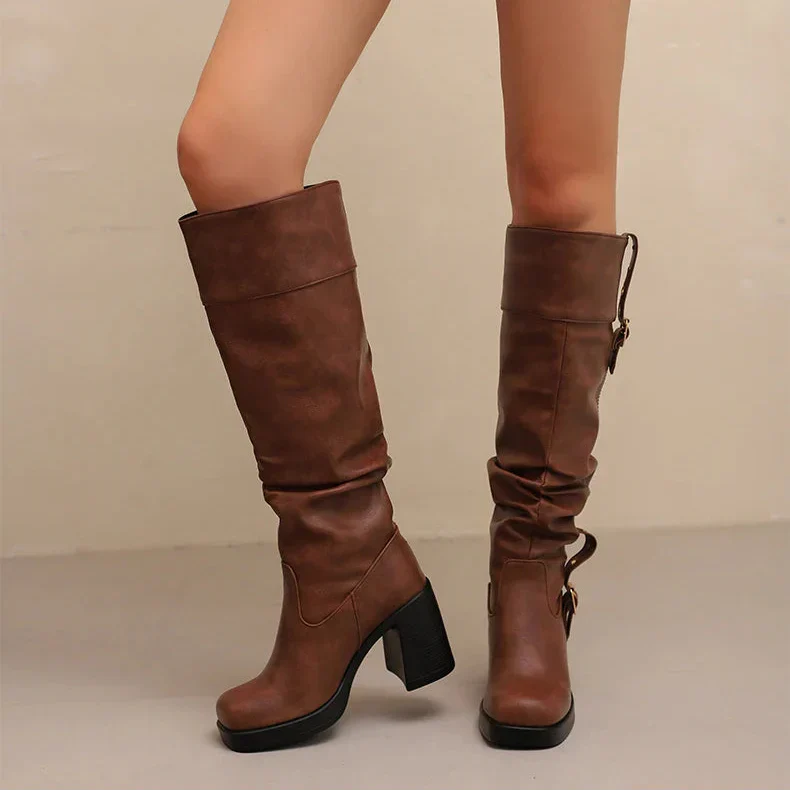 Cecilia | Women’s Knee High Leather Block Heel Boots
