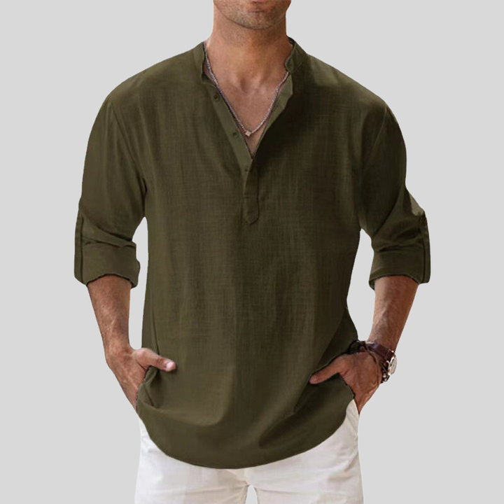 Arvelli | Men’s Band Collar Relaxed Shirt
