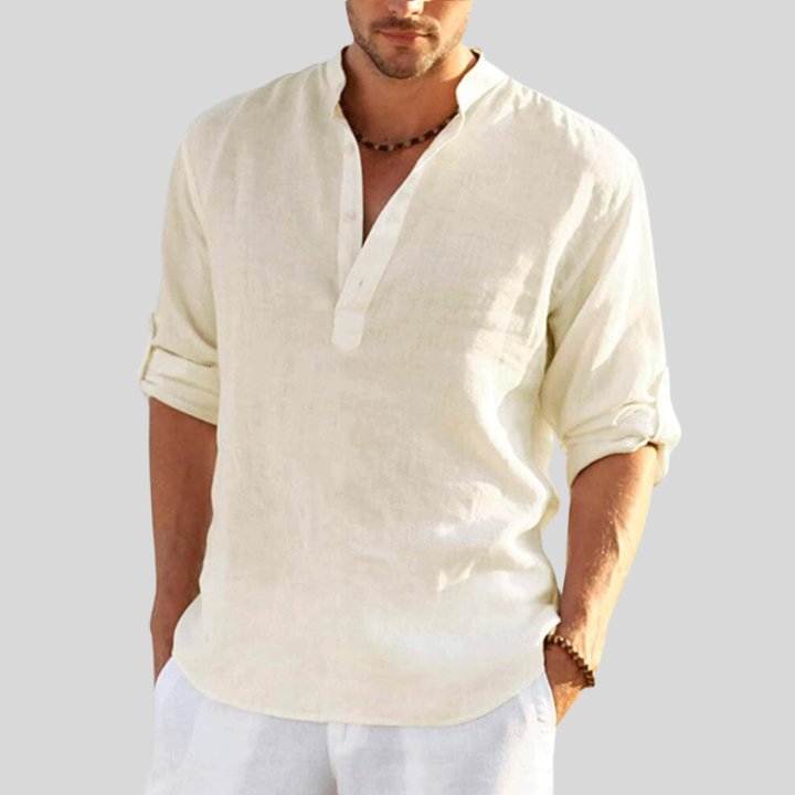 Arvelli | Men’s Band Collar Relaxed Shirt