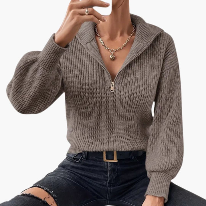 Celine | Women’s Half-Zip Rib Knit Sweater