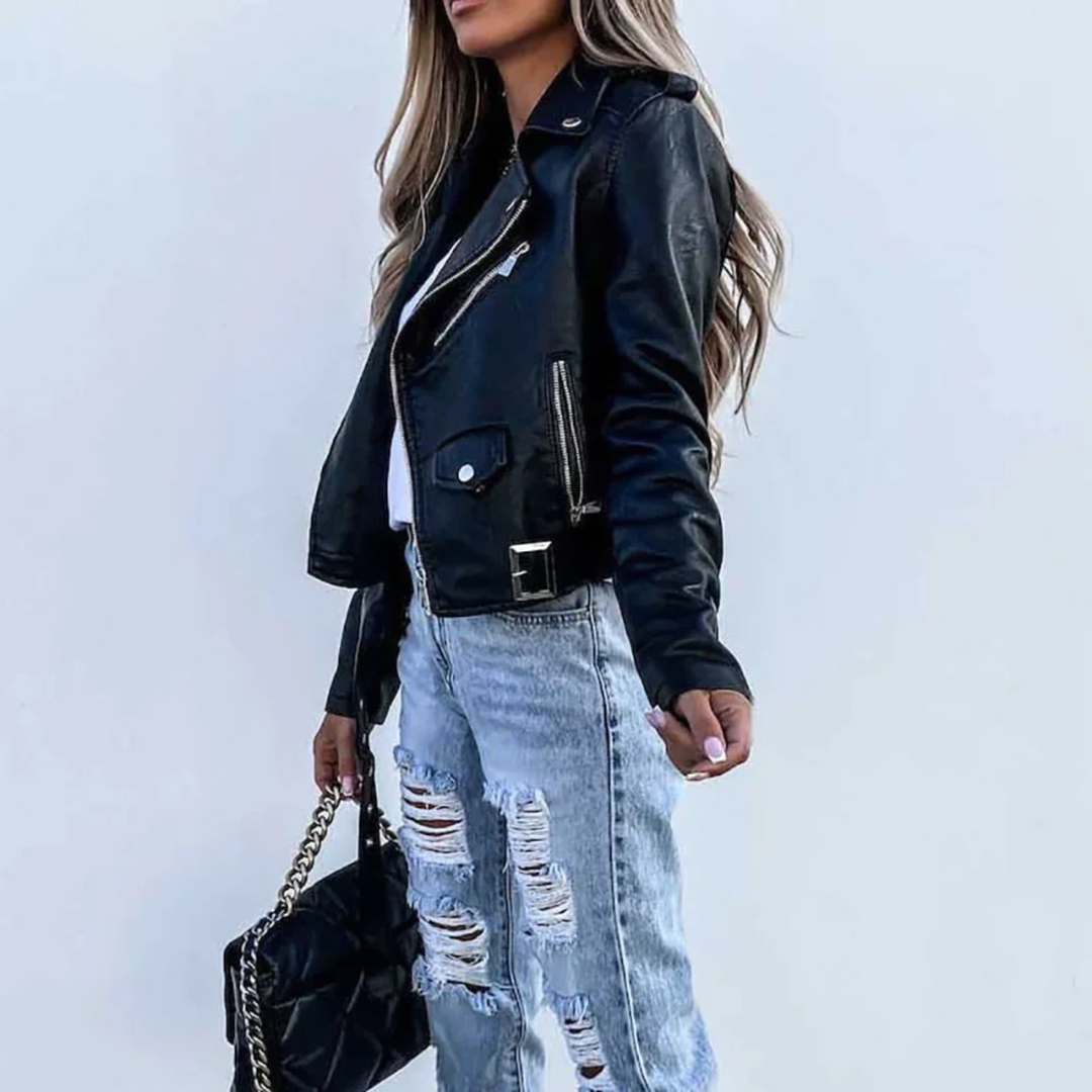 Selaria | Women’s Faux Leather Button Jacket