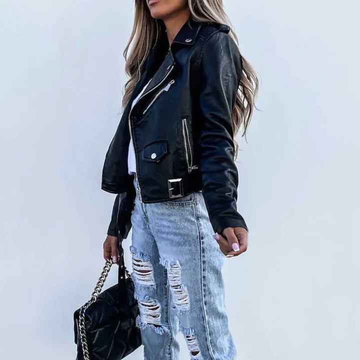 Selaria | Women’s Faux Leather Button Jacket