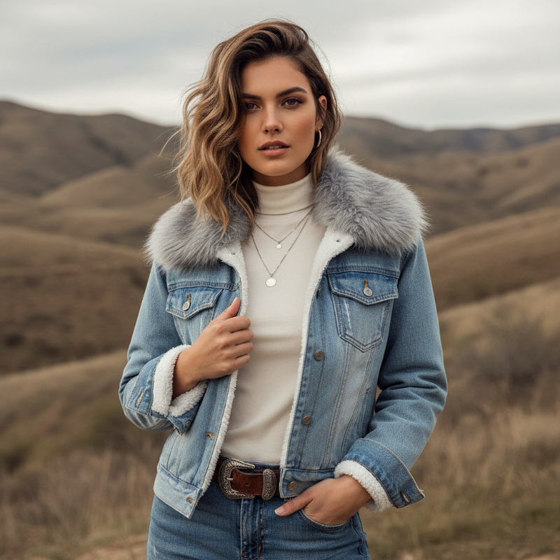 Sellya | Women’s Regular Fit Sherpa-Lined Denim Jacket